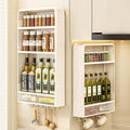Spice Rack Kitchen Pantry Organizer and Storage - 3 Tier with Drawers and Hooks Kitchen Shelf for Spice Jars and Seasonings, No Drilling Adhesive Wall Mounted Hanging Home Organization