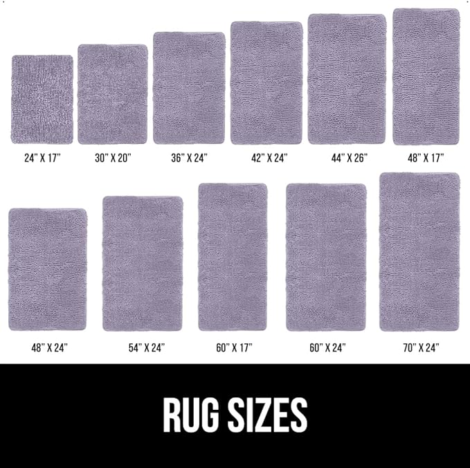 GORILLA GRIP Bath Rug Mat 36x24 Thick Soft Absorbent Chenille, Quick Dry Microfiber Mats, Rubber Backing Washable Shower Floor Rugs, Bathmat Runner Bathroom Home Decor Accessories Light Purple