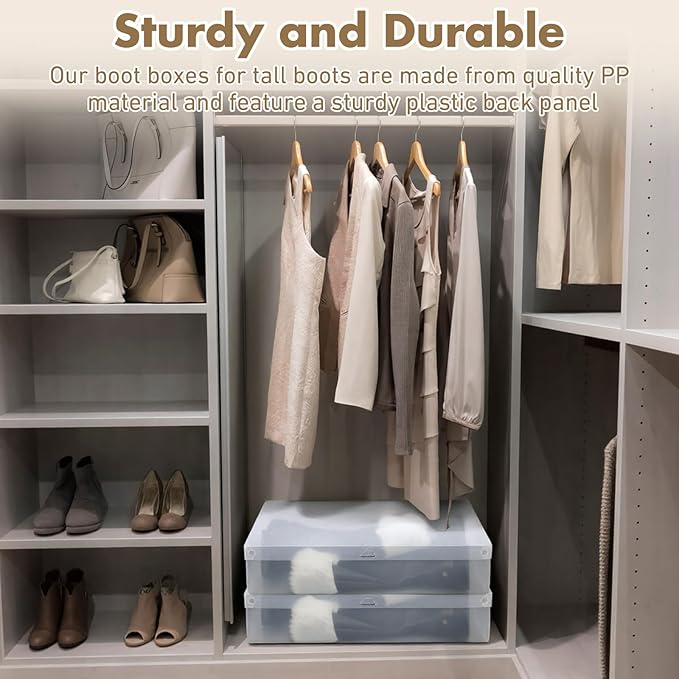 Sintuff 8 Pack Large Boot Storage Boxes with Lids for Tall Boots 20.5" x 11.8" x 4.5" Stackable Clear Plastic Shoe Organizer Container Space-saving Shoe Storage Box for Sneakers and High Heels