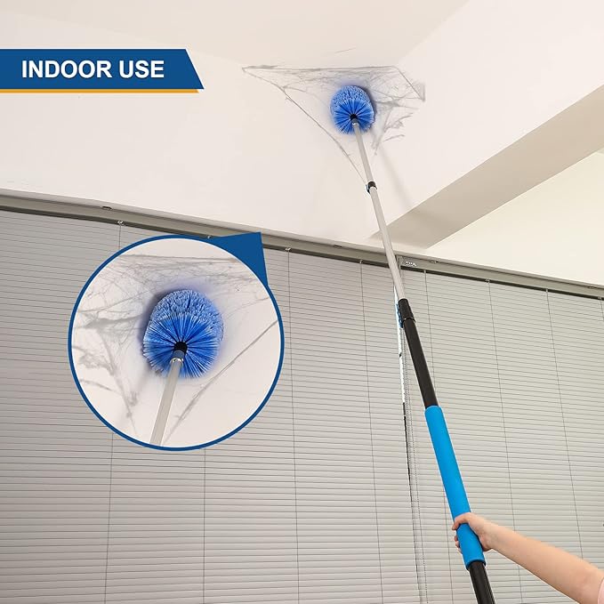VITEVER Twist-On Cobweb Duster Head Brush, Fits Standard 3/4 inch Threaded Poles, Attachment Spider Web Duster Brush for Outdoor & Indoor Cleaning