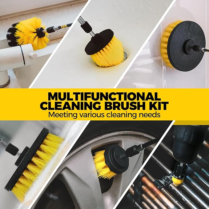 Holikme 30Pack Drill Brush Attachments Set,Scrub Pads & Sponge, Power Scrubber Brush with Extend Long Attachment All Purpose Clean for Grout, Tiles, Sinks, Car Polishing Pads