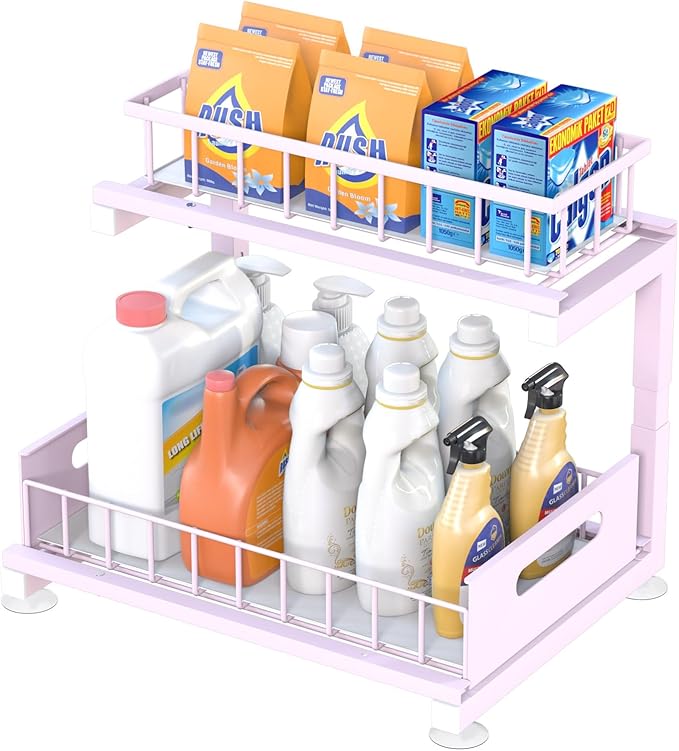 Under Sink Organizer Storage 2-Tier Premium Metal Pull-Out Racks, Height Adjustable, Heavy Dut and Easy Installation for Kitchen & Bathroom Organizers 1 Pack