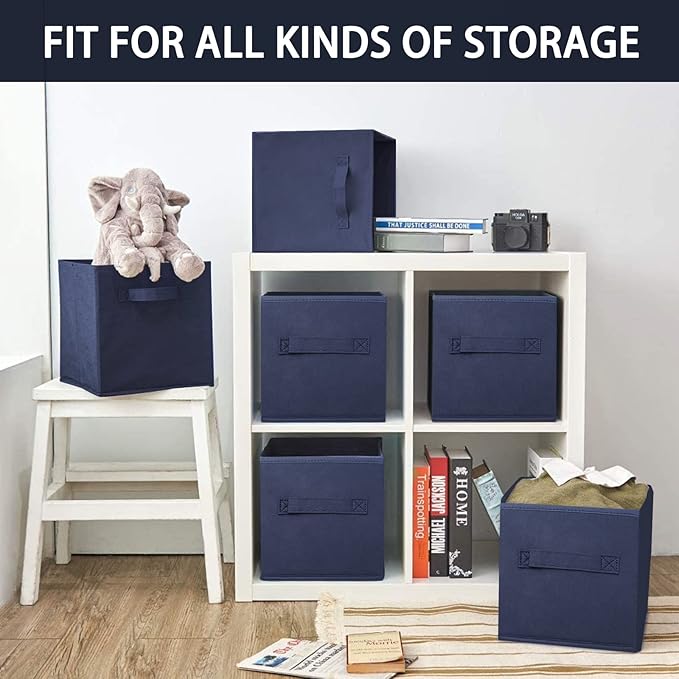 Storage bins collapsible storage bins,cube storage organizer （Pack of 3） 10.5 * 10.5 * 11inch，For home and office Collapsible Closet Shelf Organizers, Drawer Organizers(Blue)