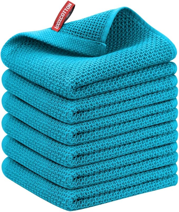 Nialnant 6 Pack Kitchen Towels,Large 100% Cotton Hand Towels,Absorbent Dish Towels for Drying Dishes-Blue