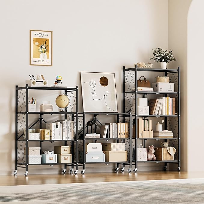 Simple Deluxe 5-Tier Folding Storage Shelves, 27.95" W x 14.96" D x 63.78" H Foldable Shelving Unit, 1250 Lbs Loading Capacity, Black