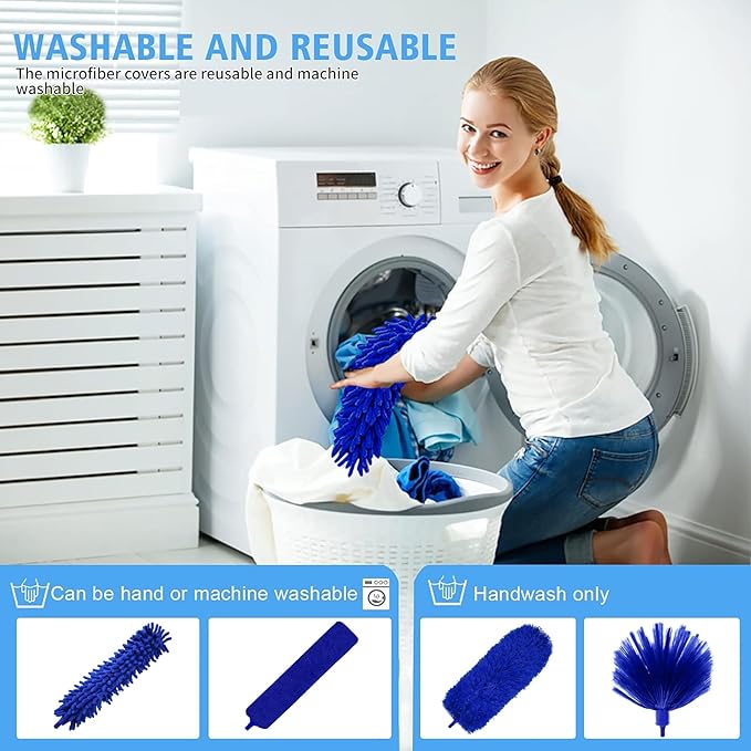 Dusters for Cleaning,Microfiber Feather Duster 5-in-1 Kit, Duster with Extension Pole 100 Inches, Cobweb Duster, Microfiber Dusters for High Ceilings and Fans, Blinds and Cars