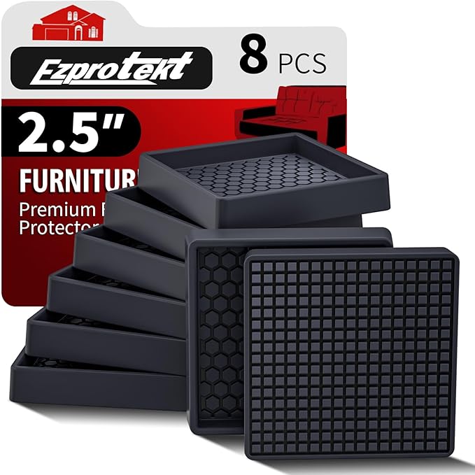 Ezprotekt Non Slip Furniture Pads, 8 Pcs 2.5" Anti Skid Rubber Furniture Caster Cups, Anti-Slip Furniture Coasters for Hardwood Floors, Anti Slide Floor Protectors for Bed Couch Stoppers (Black)