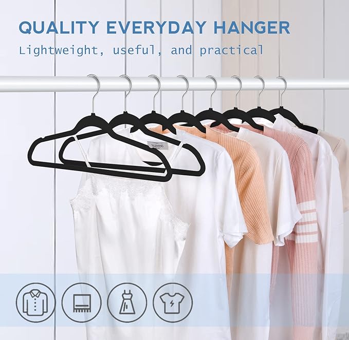 TIMMY Premium Velvet Hangers - Space-Saving Non-Slip Heavy-Duty Black Hangers for Coats, Suits and Sweaters-Closet Organizer-Pack of 50