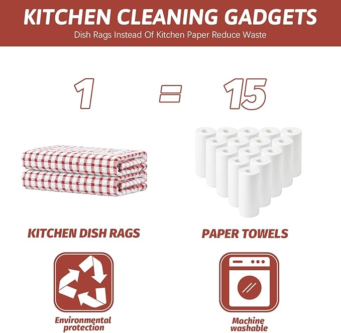 Nialnant 8 Pack Kitchen Towels, Dish Towels for Kitchen, 100% Cotton Dish Cloths for Washing Dishes, Quick Drying Reusable Cleaning Rag - 25 x 16 in