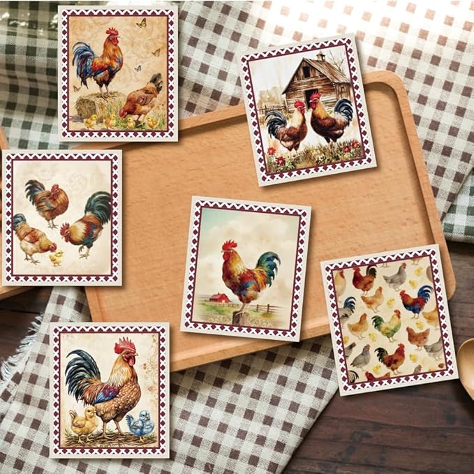 6Pcs 6 Styles Swedish Dish Cloths for Kitchen Reusable Quick Drying Sponge 7.7 x 6.8 Inch Rooster Chicken Dish Cloths Biodegradable Absorbent Towels for Home Office Countertop Tableware Use