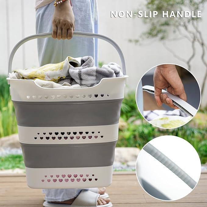 Large Collapsible Laundry Baskets for Dirty Clothes, Plastic Laundry Hamper for Dorm Bedroom Blankets, 43L Foldable Clothes Hamper for Laundry, Space Saving Pop-Up Storage Container/Organizer
