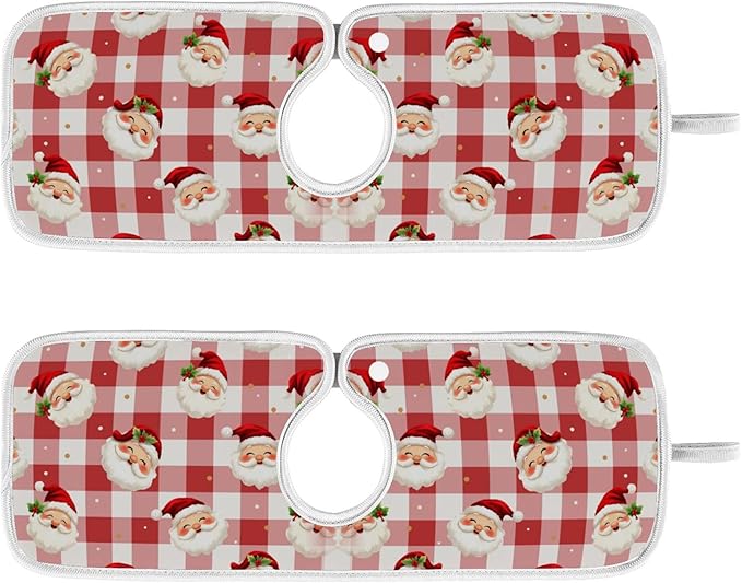 2 Pack Faucet Splash Catcher Cute Christmas Sink Mat for Faucet Absorbent Kitchen Splash Guard Drip Catcher for Farmhouse Barthroom Bar, L