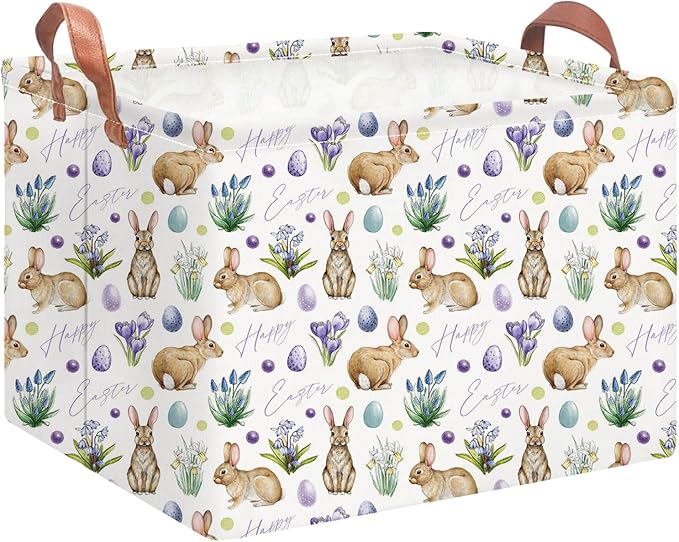 Rectangular Easter Eggs Basket Empty,Toys Storage Bin with Handles,Baby Room Decor,Gift Basket(Watercolor Eggs)