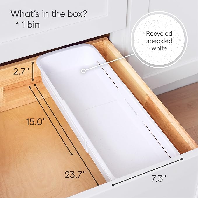 YouCopia DrawerFit® Sliding Drawer Bin, Expandable and Adjustable Kitchen Storage Organizer, Speckled White