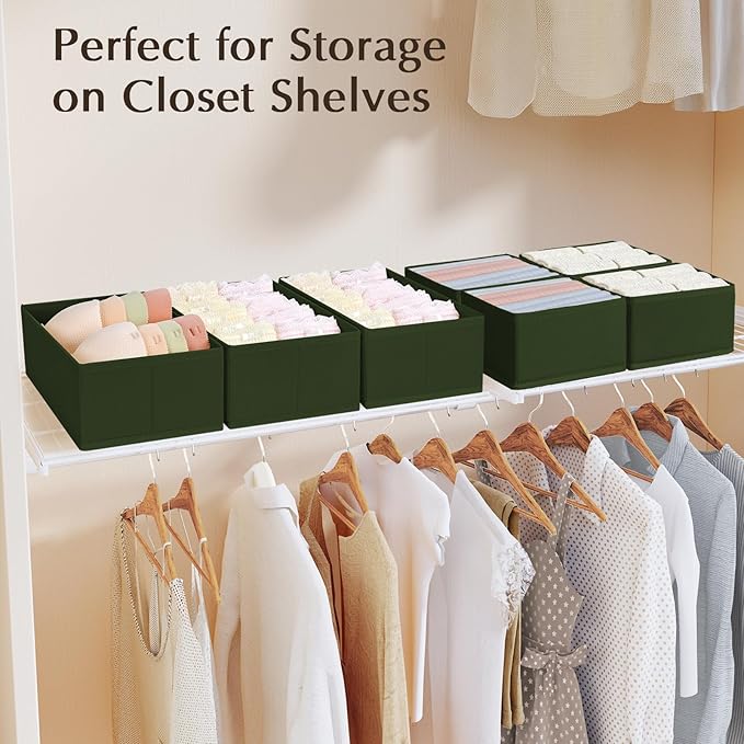 DIMJ Drawer Organizers Clothes, Set of 8 Dresser Organizer Bins, Fabric Closet Organizers and Storage, Shallow Drawer Dividers for Nursery, Clothing, Baby Clothes, Socks, Underwears, Tie (Green)