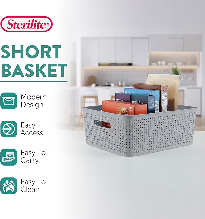 Sterilite 24 Pack Plastic Storage Bin Organization Containers, Short Baskets, Cement