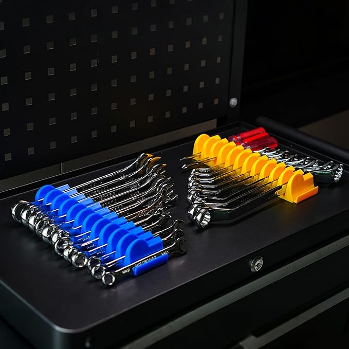 48 pcs MAGNETIC Modular Wrench Organizers for Tool Drawers - Wrench Rack with Metric&SAE Labels, Perfect Tool Storage Holder. Gift for father, brother and boyfriend (48pcs with magnet (yellow))