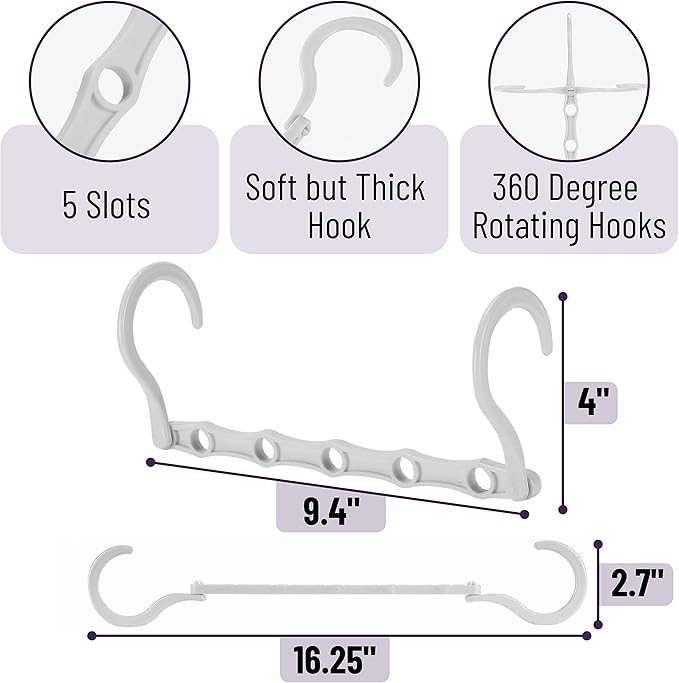 Mr. Pen- Space Saving Hangers for Clothes, 16 pcs, White, Plastic Multi Clothes Hangers Space Saving, 5 Slots, 360° Rotating Hooks