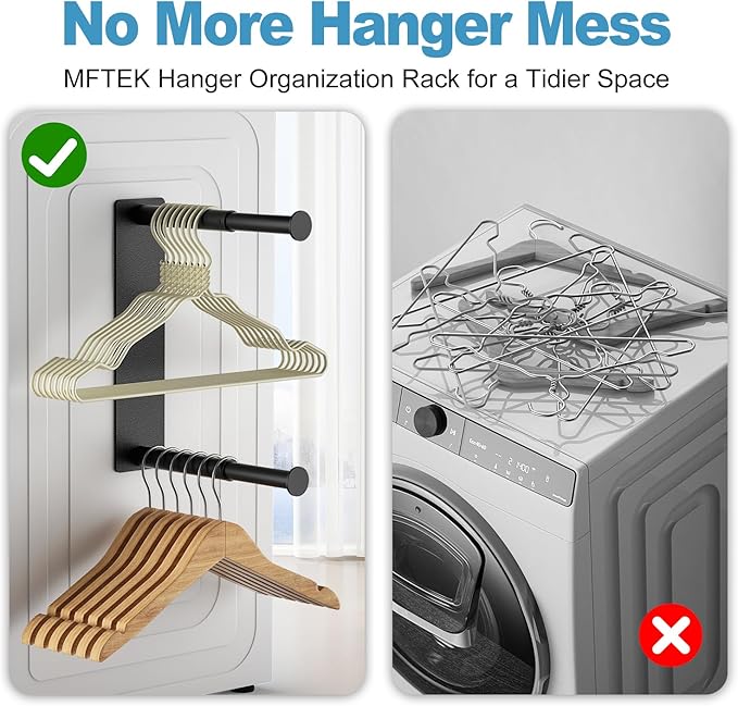 MFTEK Hanger Organizer Stacker, Magnetic Hanger Holder, Extendable Hangers Storage Rack for Washing Machine Closet Laundry Room Organization, Stand Rack for Adult Kids Velvet Hangers (Black)