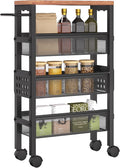 TORIBIO 4 Tier Slim Storage Cart, Narrow Kitchen Rolling Cart with Wheels for Small Space,Mobile Utility Cart Shelving Unit with Metal Frame and Wooden Top for Kitchen, Bathroom, Laundry Room
