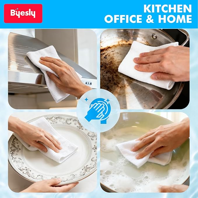 12-Pack Microfiber Cleaning Cloth, 11.5x11.5 Microfiber Towels for Cars, Dishes & House, for Detailers, Chefs & Efficient Home | Scratch-Free, Lint-Free, Ultra Absorbent(White)
