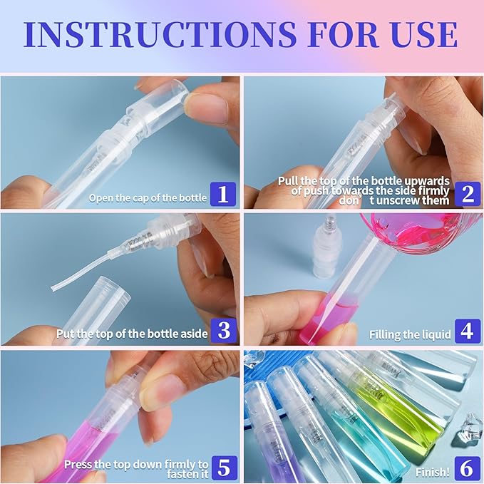 Fandamei 3ml Mini Spray Bottle, 10 Pack 3ml Mini Clear Plastic Spray Bottle Empty, Fine Mist Refillable Mini Perfume Bottle, Perfume Atomizer, Small Empty Sample Containers for Travel Portable