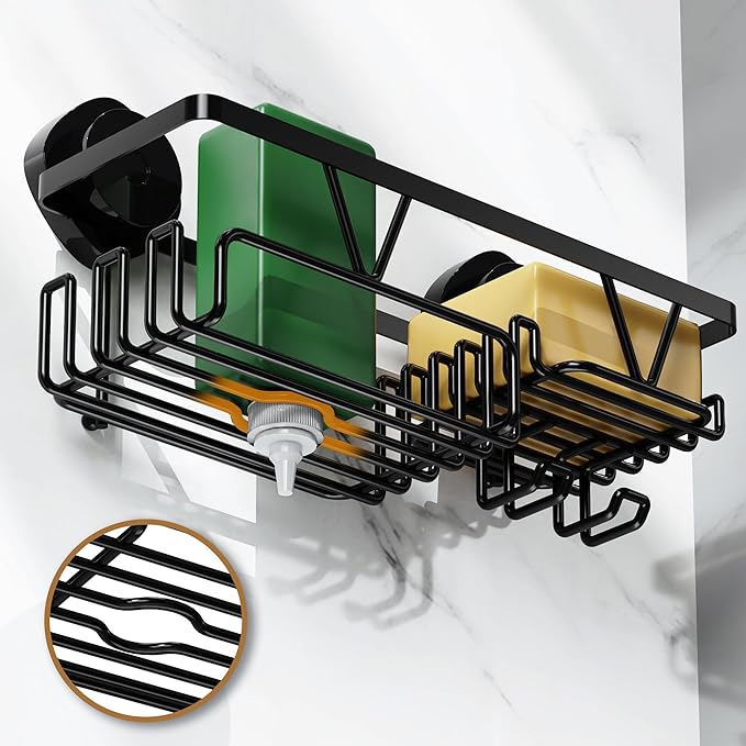 ZUNTO Suction Cup Shower Caddy for Bathroom - No Drill Wall Mount Shower Organizer - Rustproof Heavy Duty Storage Rack with Soap Holder and Hooks, Reusable and Removable