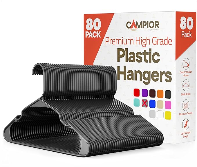 Gray Plastic Hangers 80 Pack– Heavy-Duty Plastic Hangers Slim and Space-Saving, Durable and Lightweight PP with Non-Slip Shoulder Notches for Slip Dresses, Suits, Jackets & Camisoles