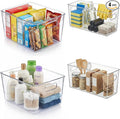 MOONEDGE 4 Pack Modular Clear Plastic Storage Organizer Bins – 2 Large & 2 Narrow, Nestable Space-Saving System for Pantry & Kitchen Storage, Fridge, Bathroom & Cabinet