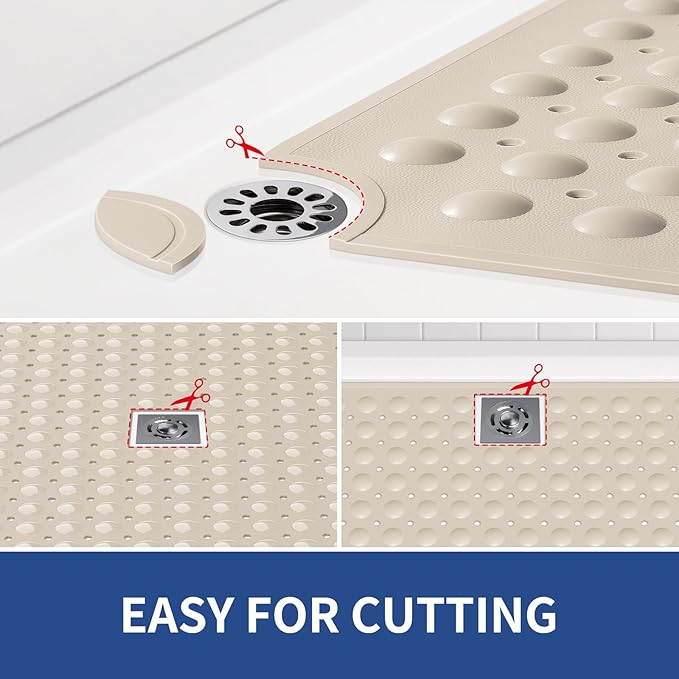 OTHWAY Large Shower Mat 34"x 23", TPE Non Slip Shower Mat for Walk in Shower Stall, Inside Shower Mats with Drain Holes Suction Cups, Anti-Slip for Elderly Kids (Apricot)