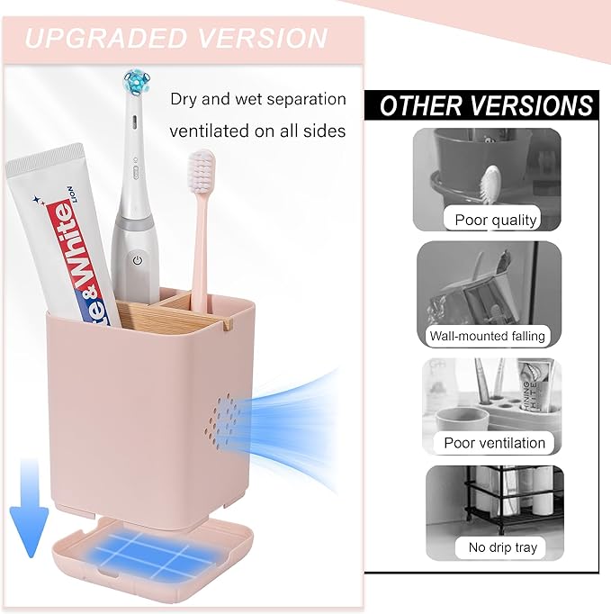 Toothbrush Holders for Bathrooms, Electric Toothbrush Holder Kids Toothbrush and Toothpaste Organizer for Countertop Vanity Accessories Storage (3 Slots Pink)