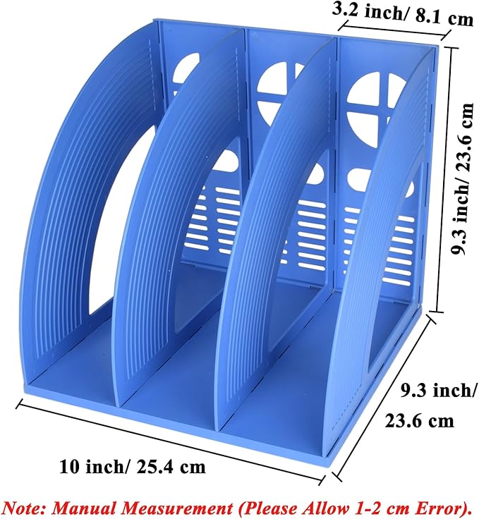SAYEEC Magazine File Holder Desk Binder Holder Plastic File Sorter Folder Organizer Stand Book Shelf Dividers Vertical Filling Storage Rack Desktop Bookshelf Display Box for Office School Home (Blue)