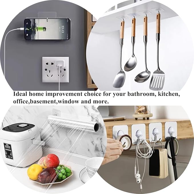 Adhesive Hooks for Hanging Heavy Duty Wall Hooks Self Adhesive Towel Coat Hooks Waterproof Transparent Hook for Bathroom Shower Kitchen Keys Door Outdoor Home Improvement Utility Hook 12 Pack