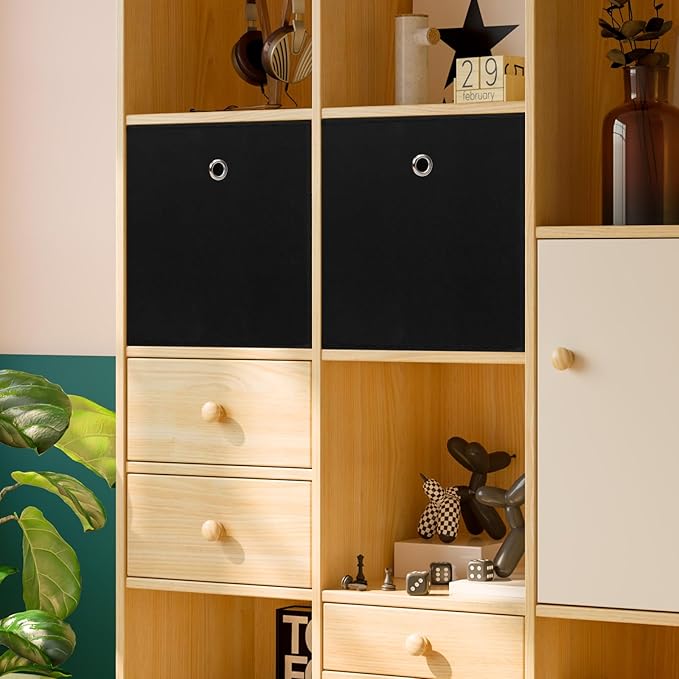 13 inch Record cubes storage bins,collapsible fabric storage cubes Decorative storage basket,apply to clothes organizer box,shelves in closet,laundry,daycare centers,offices,8 Pack(Black)