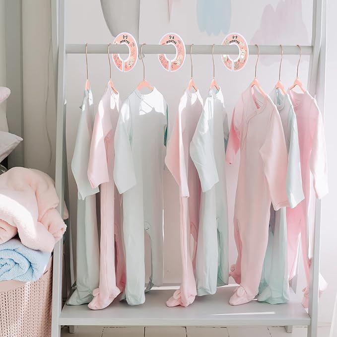 VIS'V Baby Hangers, 11 Inch Velvet Kids Hangers with 6 Pcs Clothes Size Dividers, Infant Toddler Nursery Closet Organization, Non Slip, Pink, 30 Pcs