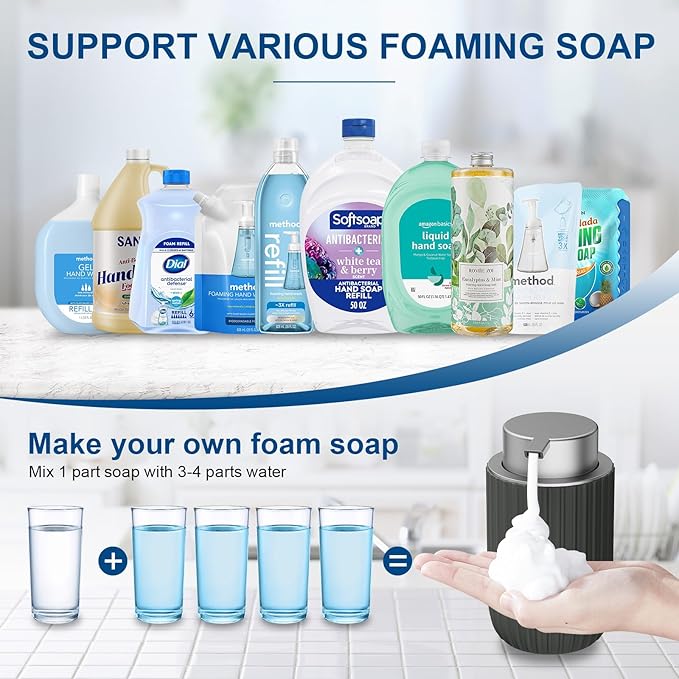 Ceramic Foaming Soap Dispenser, 12 oz Bathroom Foam Hand Soap Dispenser, Refillable Lotion Soap Dispenser with Removable Pump for Kitchen Hand Wash Dispenser, Modern Home Decor (2Pack-Matte Grey)