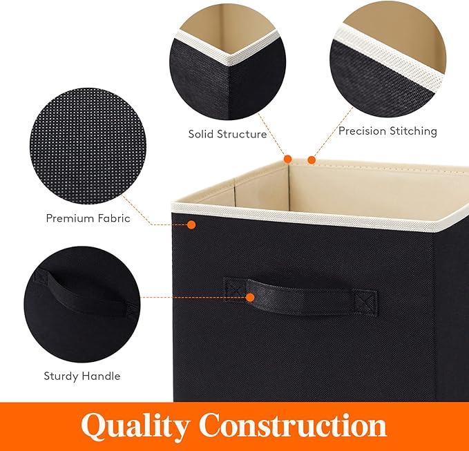 Lifewit Storage Cubes, Foldable Decorative Fabric Storage Baskets for Organizing Home Organizers with Handles for Shelves, Closet, 13 Inch Bins, 36L Black, 6 Packs