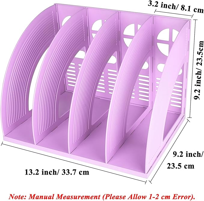 SAYEEC Sturdy Magazine Holder 4 Compartments Plastic Desktop File Organizer File Dividers Office Organizer Storage Document Magaizne Rack Display Box (Purple)