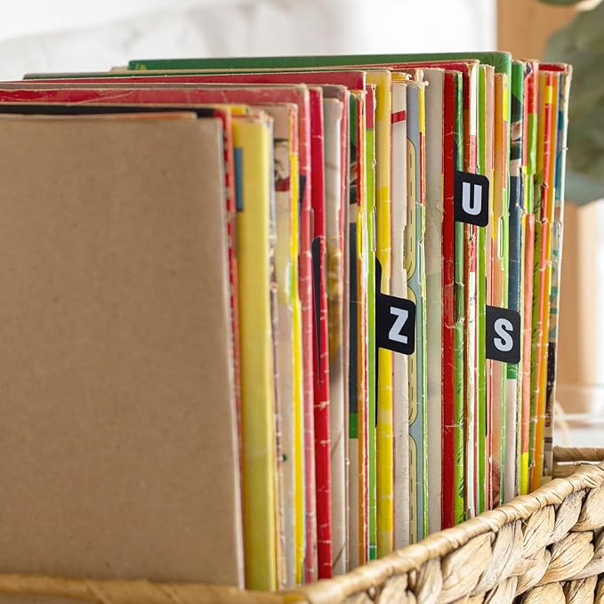 26 Pcs CD Dividers A-Z with Tabs Vinyl Record Organizer Tabs CD Alphabet Dividers Index Card Alphabet Tab Divider Book Holder Organizer Guides, 6.7 x 4.7Inch, Black