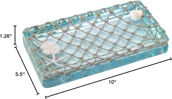 Avanti Linens - Vanity Tray, 100% Hand-Painted Resin Bathroom Accessories, Coastal Home Decor (Seaglass)