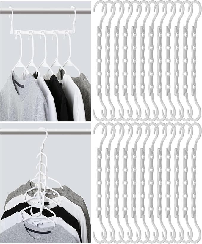 Mr. Pen- Space Saving Hangers for Clothes, 24 pcs, White, Bulk Plastic Multi Clothes Hangers Space Saving, 5 Slots, 360° Rotating Hooks