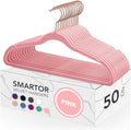 Smartor Pink Velvet Hangers - 50 Pack, Felt Hangers Non Slip Rose Gold Velvet Hangers, Heavy Duty Felt Hanger Flocked Hangers as Coat Hangers, Suit Hangers - Heavy Duty Clothes Hangers Velvet - Pink