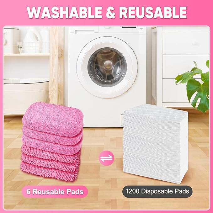 6-Pack Reusable Microfiber Mop Pads Compatible with Swiffer Sweeper, Dry & Wet Sweeping Cloths - Washable Wet Pads Refill for Multi-Surface/Hardwood Floor Cleaning -Pink