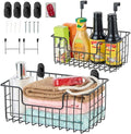 Wire Storage Basket 2 Packs, Wall Mounted Kitchen Bathroom, Hanging Cabinet Door Storage Basket, no Drilling, Supporting 2 Types of Hooks, Strong Bearing, Suitable for Home, Black