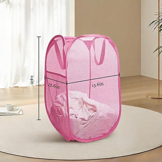 The upgraded pop-up laundry basket features a breathable side pocket mesh design, making it ideal for rooms, apartments, dormitories, travel, business trips, and children's storage (1,pink)