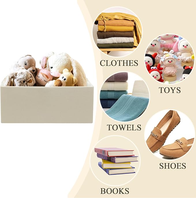 Foldable Fabric Storage Cubes, 2 Packs Cloth Storage Baskets with Wooden Handles, Collapsible Shelf Closet Organizer Bins, Rectangular Storage Boxes for Decor (Beige)