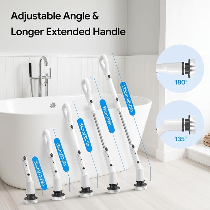 Sorpci Electric Spin Scrubber, 2025 New Cordless Cleaning Brush, Shower Cleaning Brush with 7 Replaceable Brush Heads, Power Scrubber 3 Adjustable Speeds, Detachable Long Handle & IPX7 Waterproof
