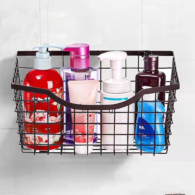 Nicunom 2 Pack Cabinet & Wall Mount Basket, Large Metal Wire Basket Wall Mount Hanging Basket Over Cabinet Door Organizer Bin Grid Storage Baskets for Home Kitchen Bathroom Pantry, Bronze