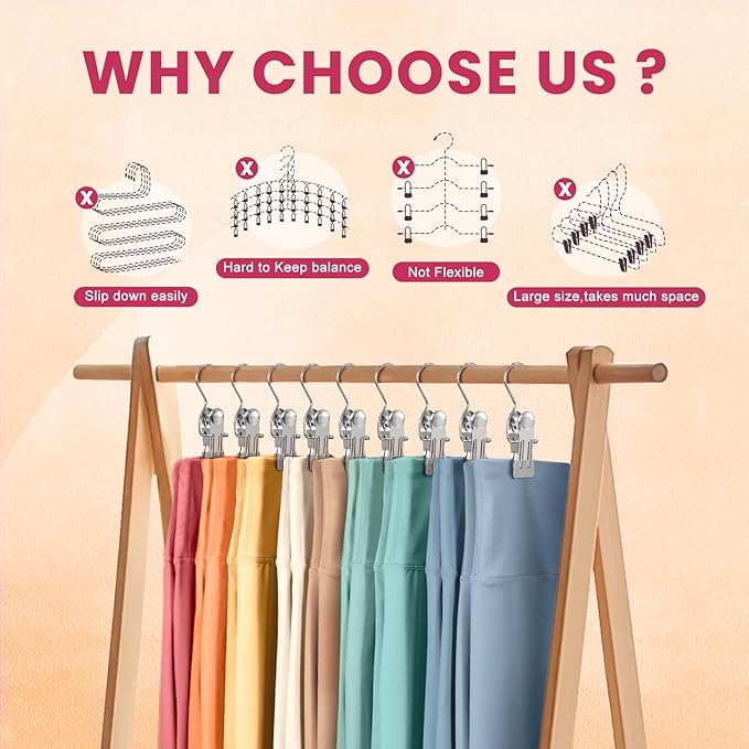 50 Pack Pants Hangers with Clip,Legging Organizer for Closet Hanging, Space Saving Yoga Pants Hangers Clip Hanger Wardrobe Organization,Closet Organizers and Storage for Jeans,Shorts,Skirts,Hats-Gray