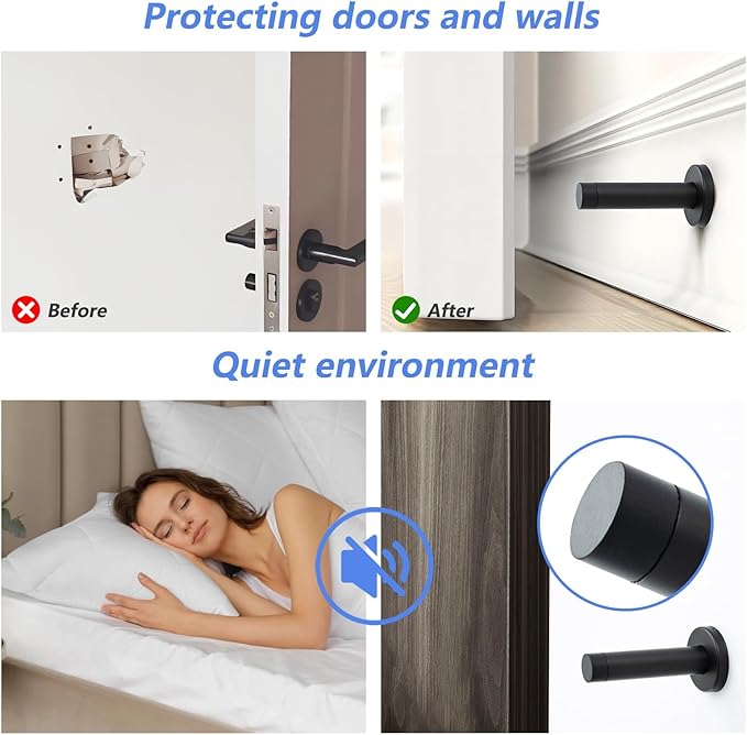 HOME MASTER HARDWARE 2 Pack Black 304 Stainless Steel Door Stoppers – 3.5 Inch Wall Protector Bumper with Sound Dampening